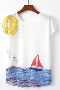 Women Printed Pattern Round Neck Restfull T-Shirt