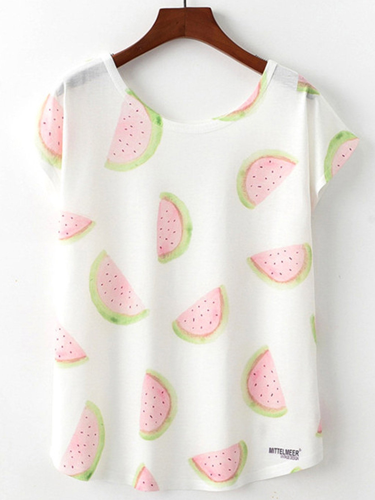 Women Round Neck Watermelon Casual T-Shirt