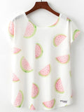 Women Round Neck Watermelon Casual T-Shirt