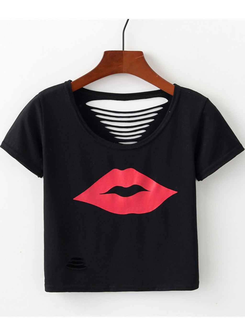 Women Lips Printed Short Sleeved Casual T-Shirt