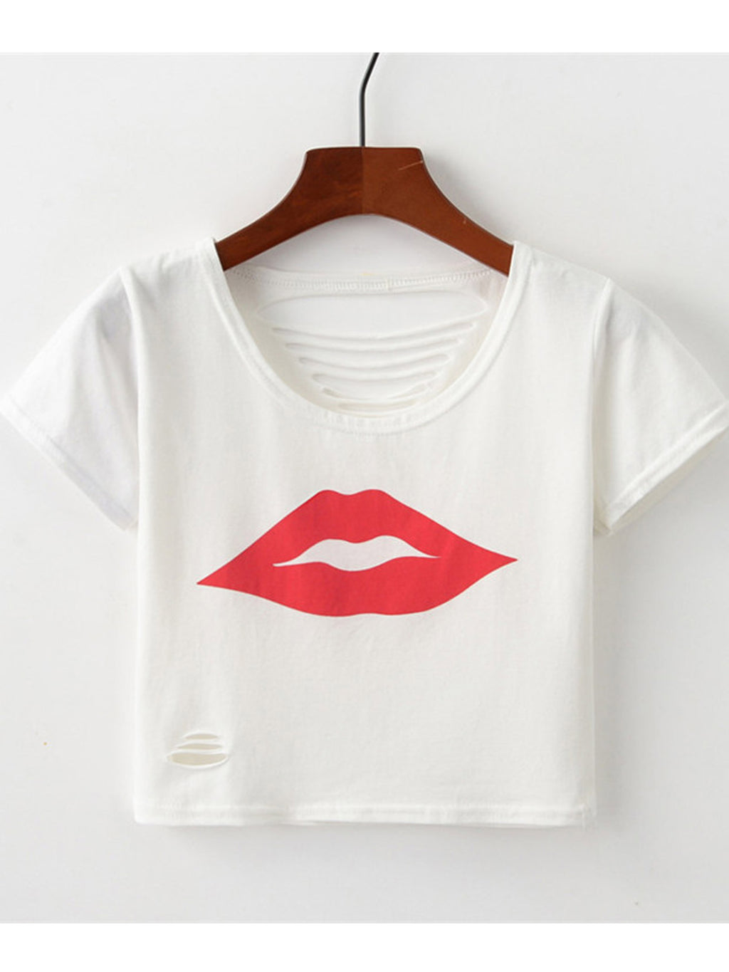 Women Lips Printed Short Sleeved Casual T-Shirt