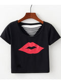Women Lips Printed Short Sleeved Casual T-Shirt