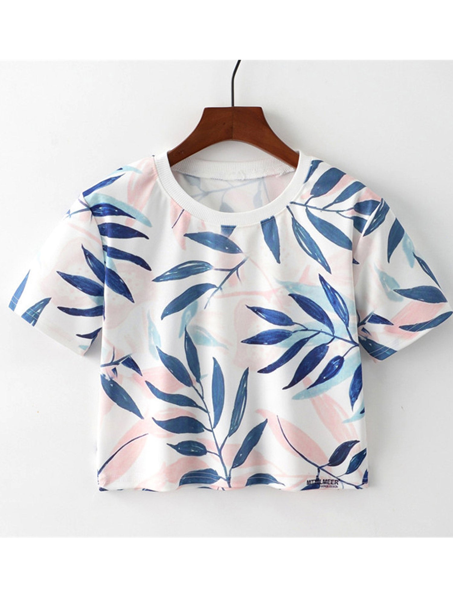 Women Leaves Printed Short Length Summer Top