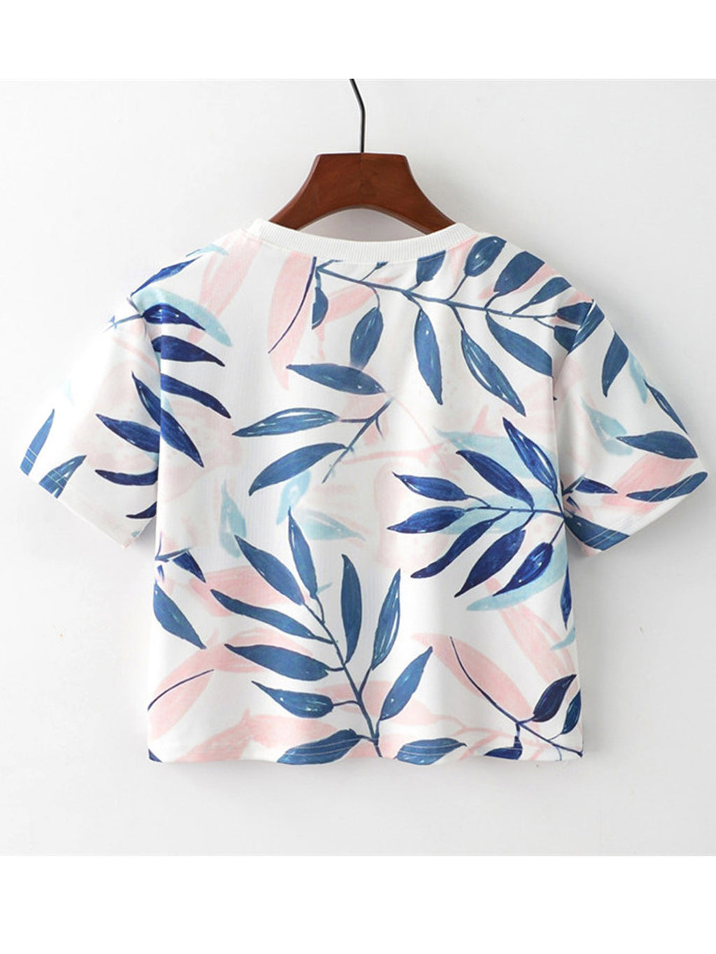 Women Leaves Printed Short Length Summer Top