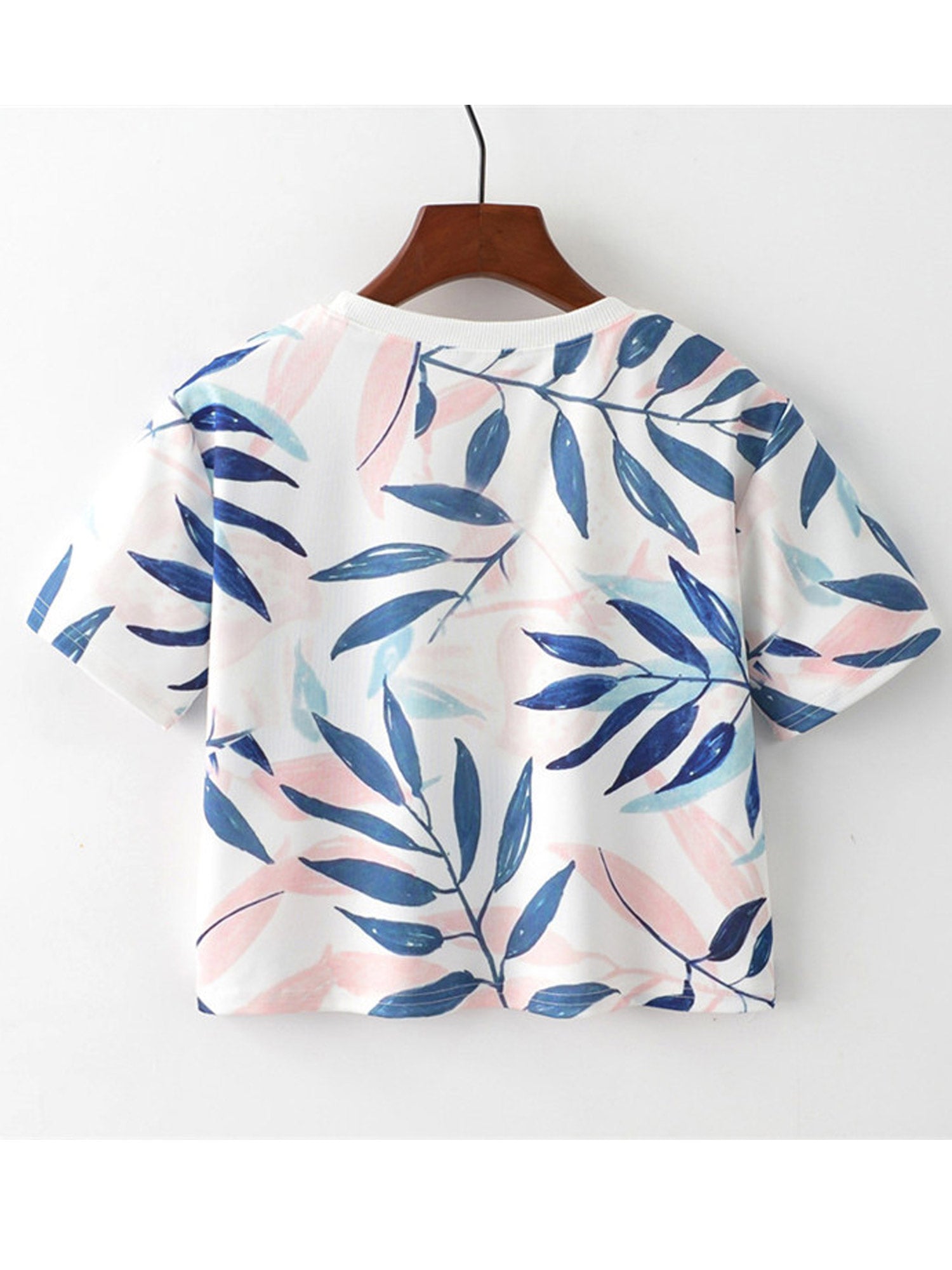 Women Leaves Printed Short Length Summer Top