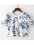 Women Leaves Printed Short Length Summer Top