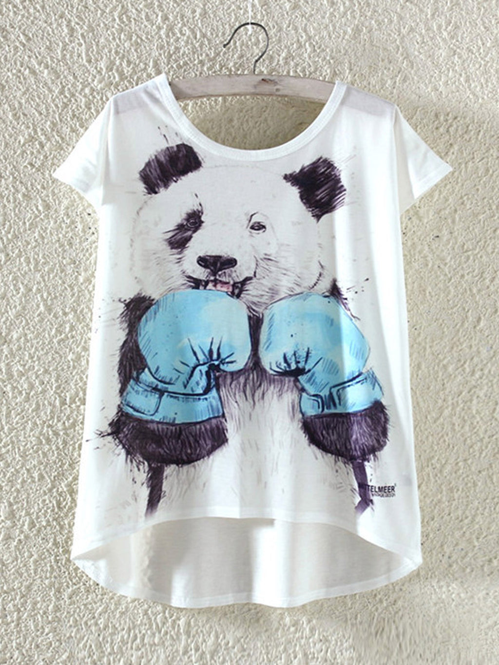 Women Cute Panda Irregular Hem T-Shirt