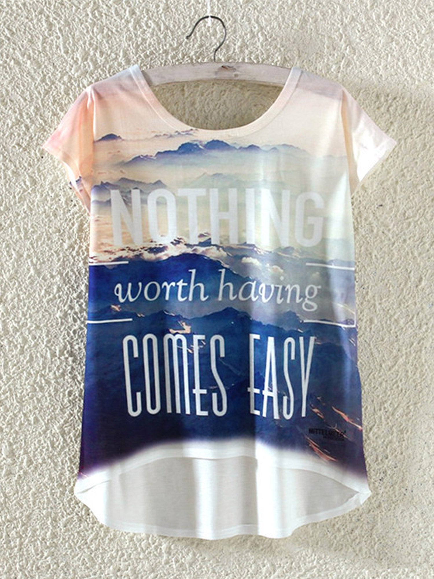 Women Beautiful Print Loose Irregular T-Shirt