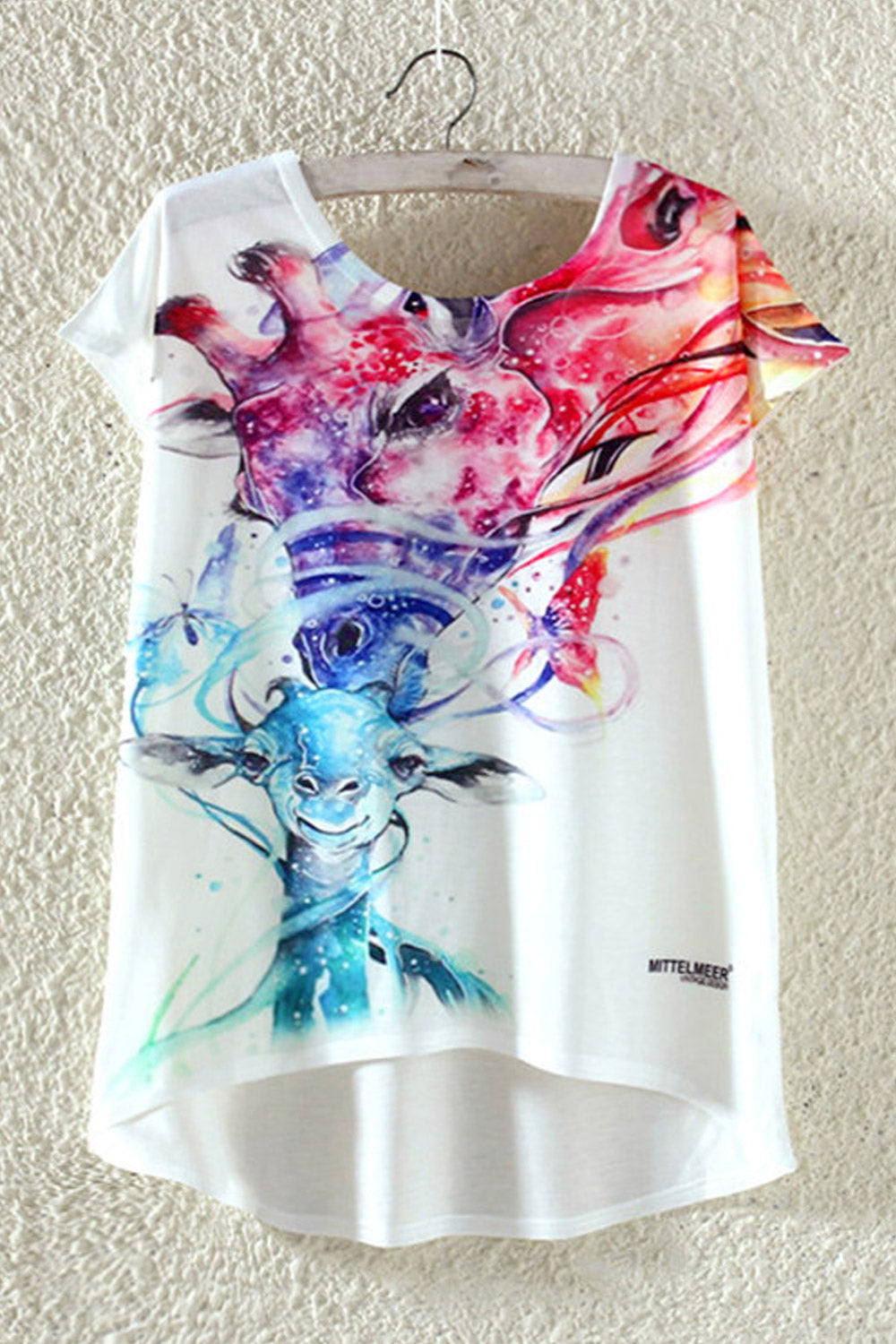 Women Printed Small Sleeve Loose Irregular Top