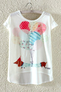 Women Balloon Printed Cute Irregular T-Shirt