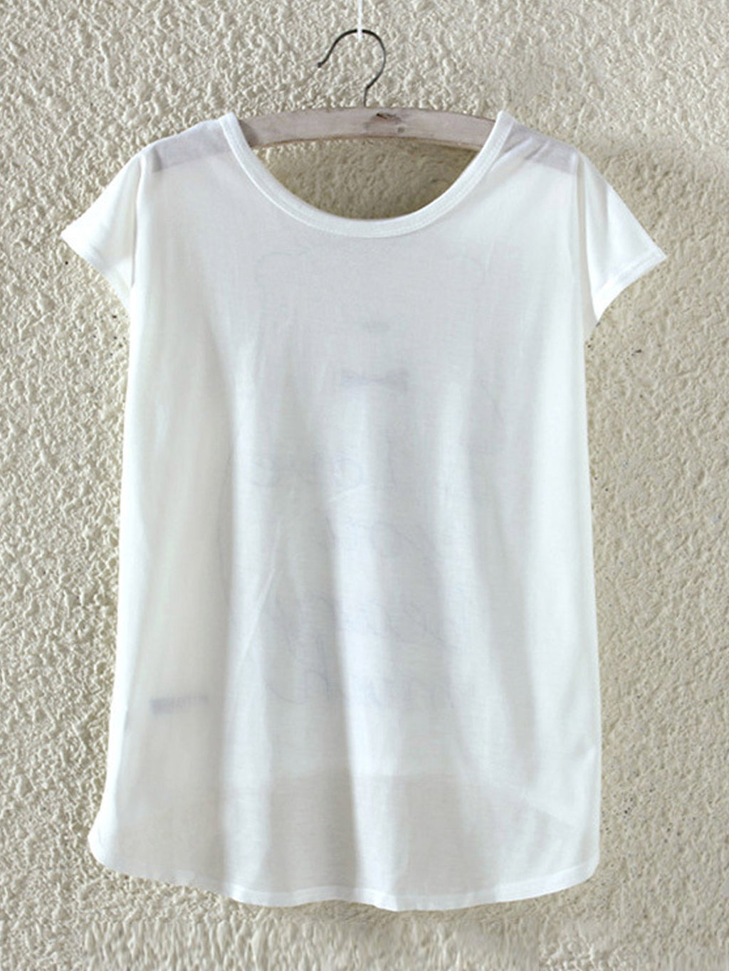 Women Girl Printed Irregular Hem Casual T-Shirt