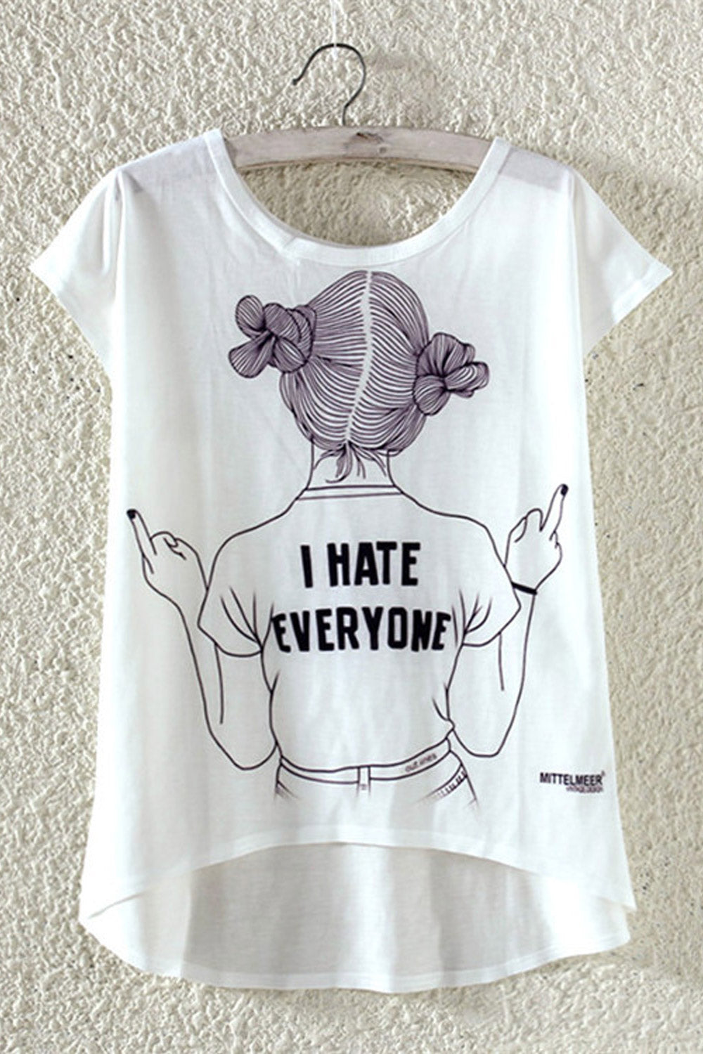 Women Girl Printed Irregular Hem Casual T-Shirt