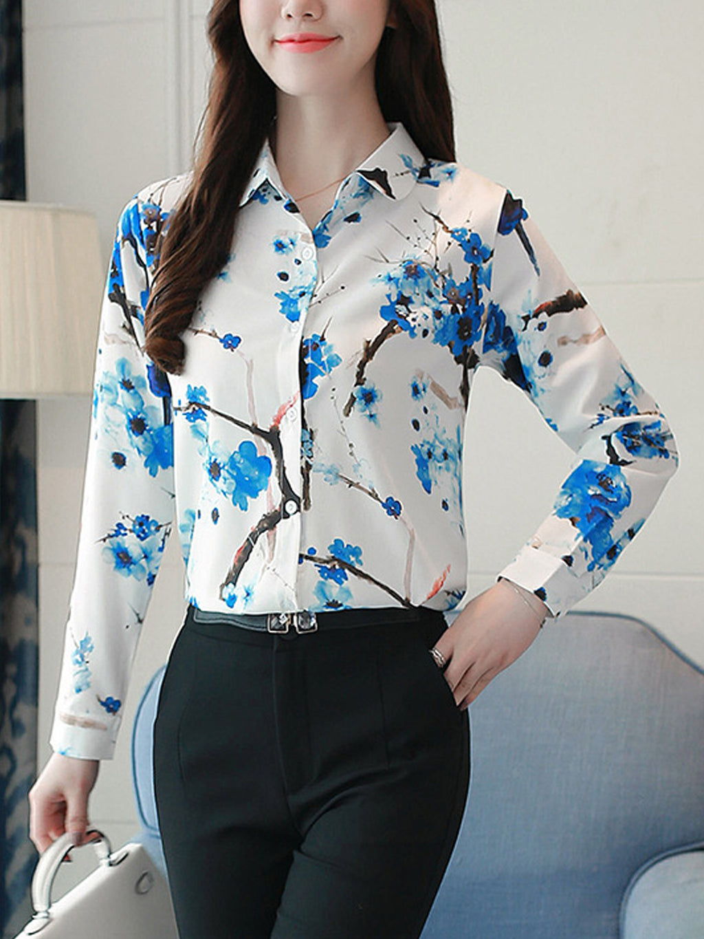 Women Collar Neck Button Down Printed Shirt