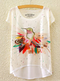 Women Colorfull Bird Relaxing Casual T-Shirt