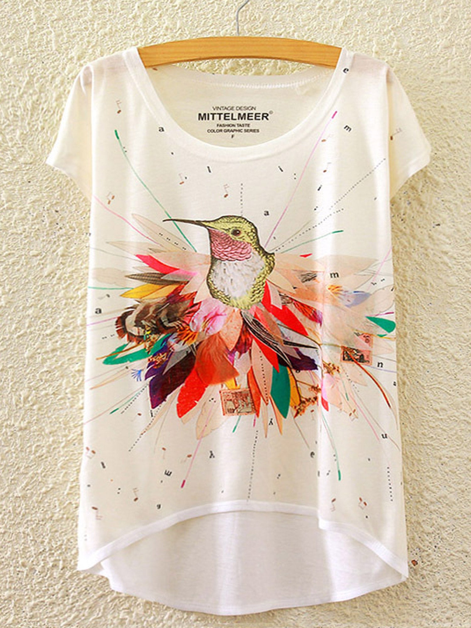 Women Colorfull Bird Relaxing Casual T-Shirt