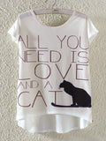 Women Graphic Design Irregular Hem Loose T-Shirt