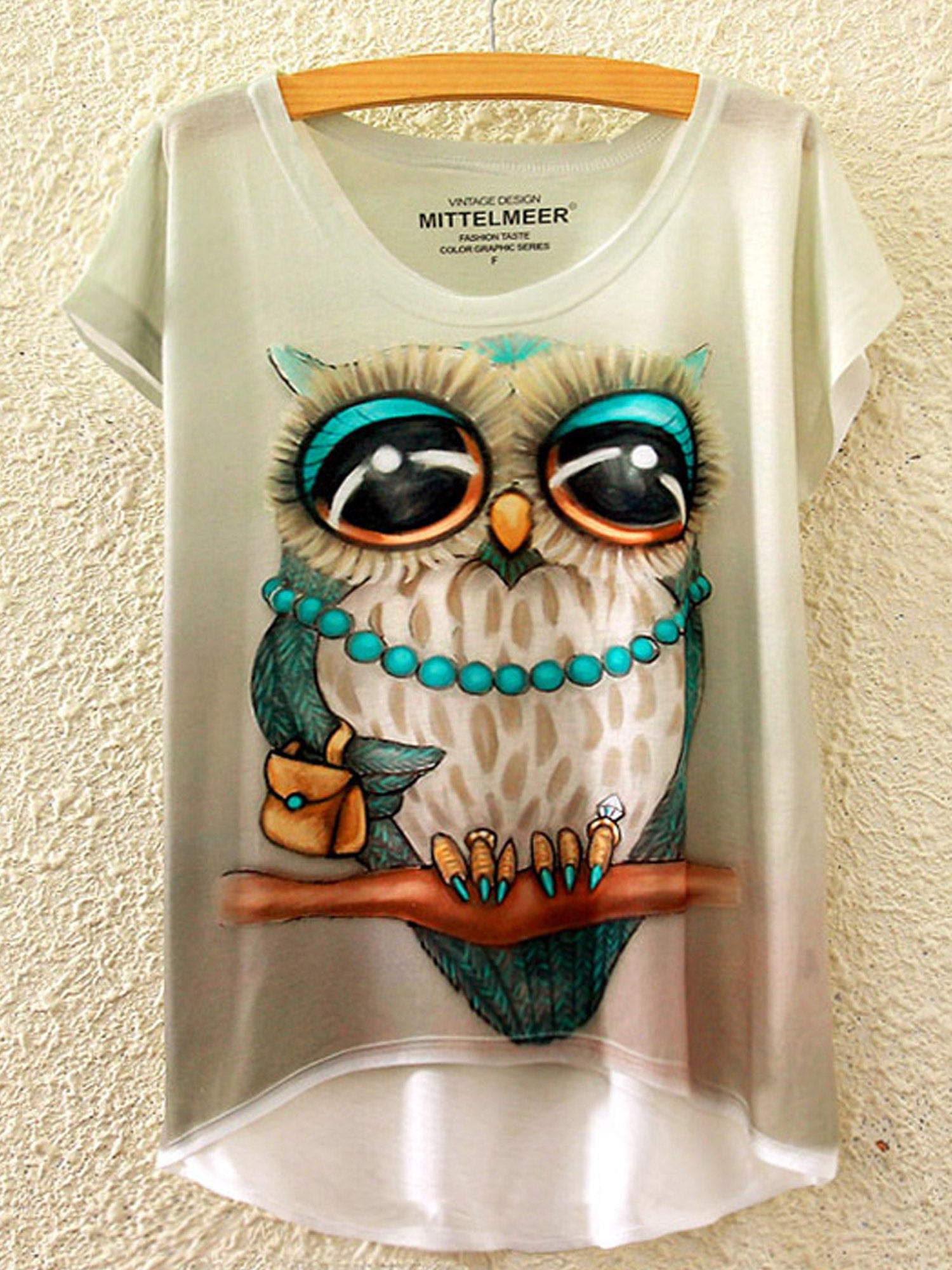 Women Owl Print High Low hem Summer T-Shirt