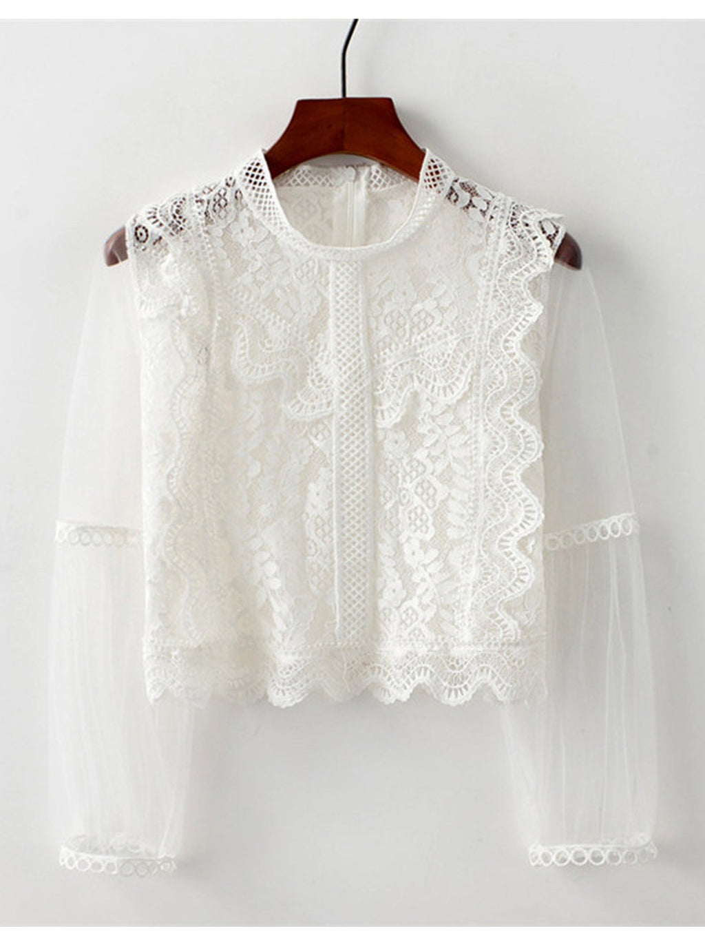 Women Crochet Lace Sheered Long Sleeve Top