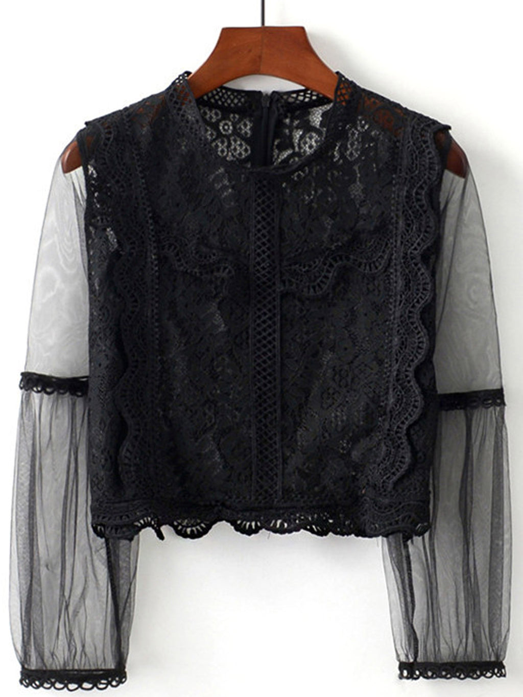 Women Crochet Lace Sheered Long Sleeve Top