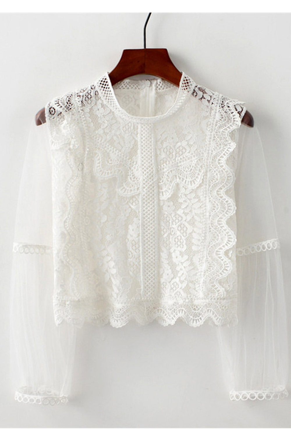 Women Crochet Lace Sheered Long Sleeve Top