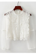 Women Crochet Lace Sheered Long Sleeve Top