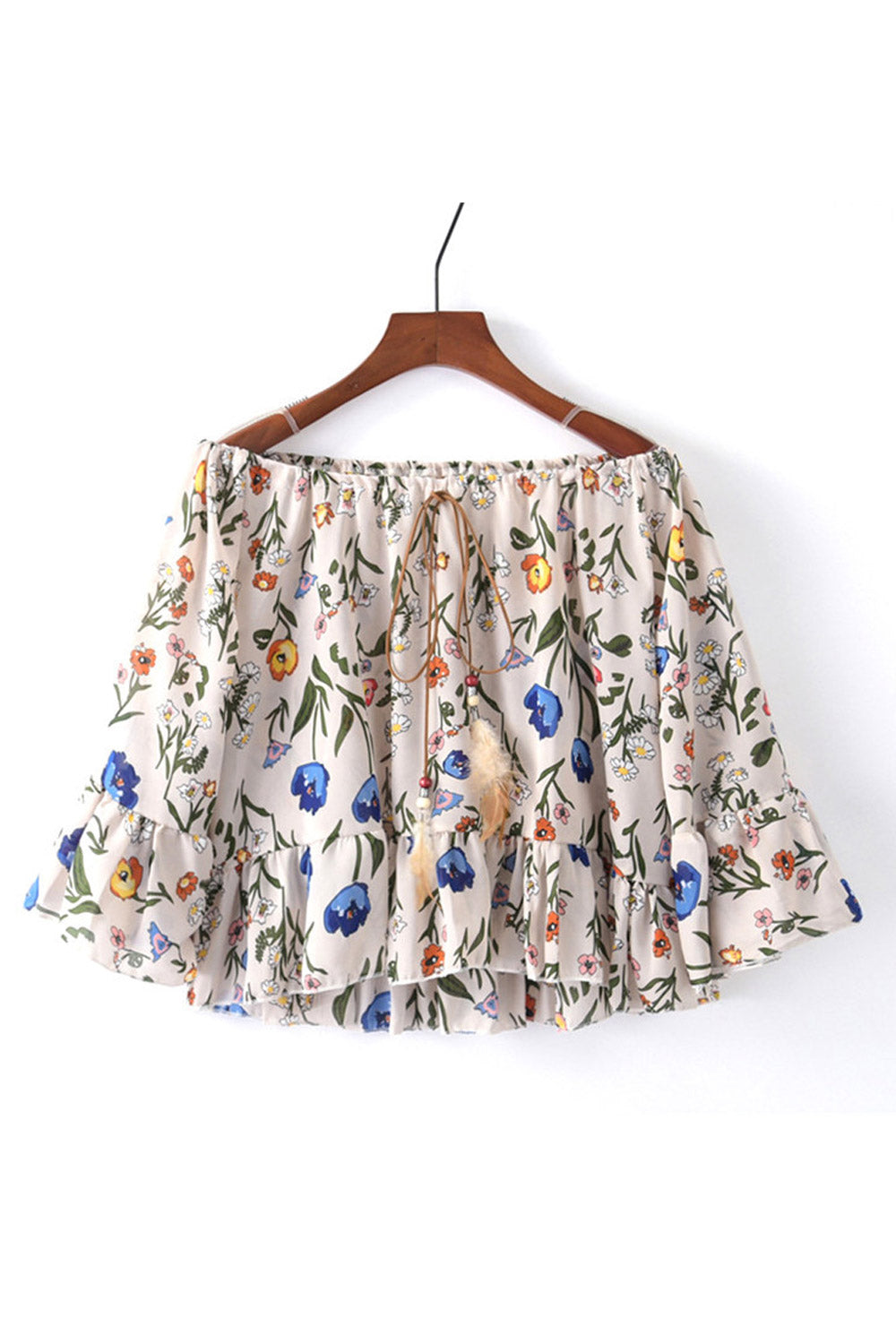 Women Off Neck Ruffled Hem Printed Summer Top