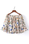 Women Off Neck Ruffled Hem Printed Summer Top