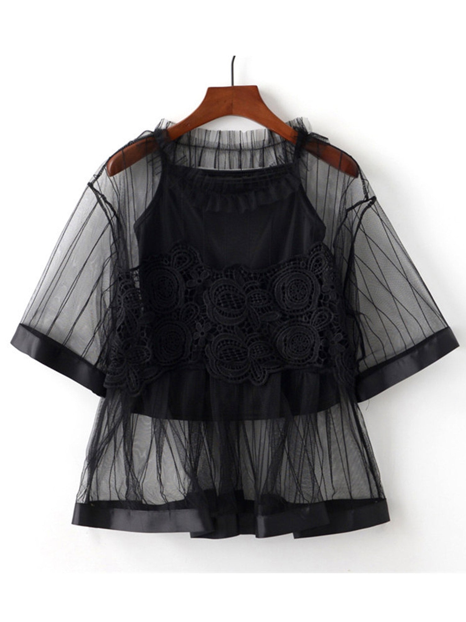 Women Sheered Lace Decoration Beautiful Top