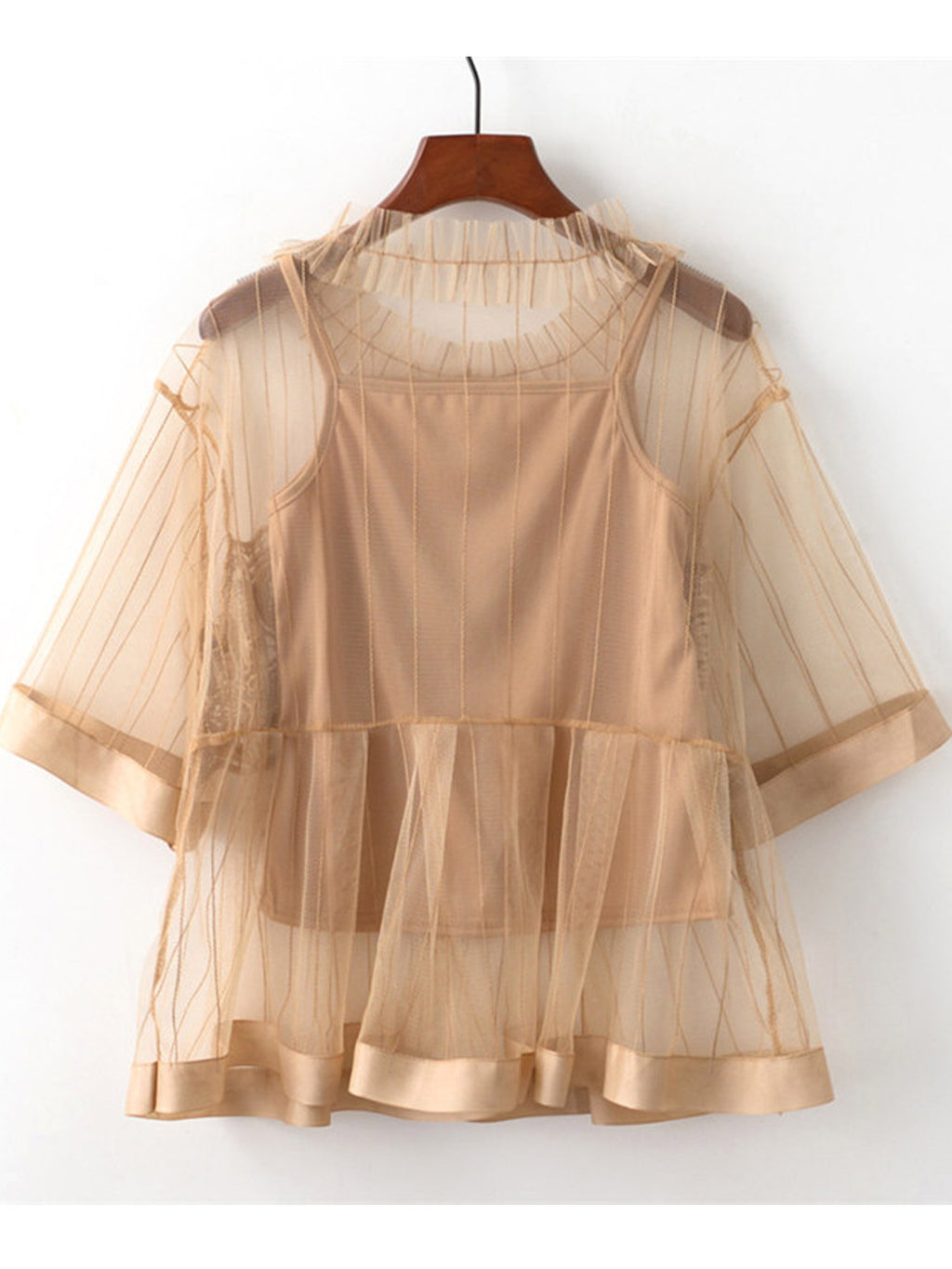 Women Sheered Lace Decoration Beautiful Top