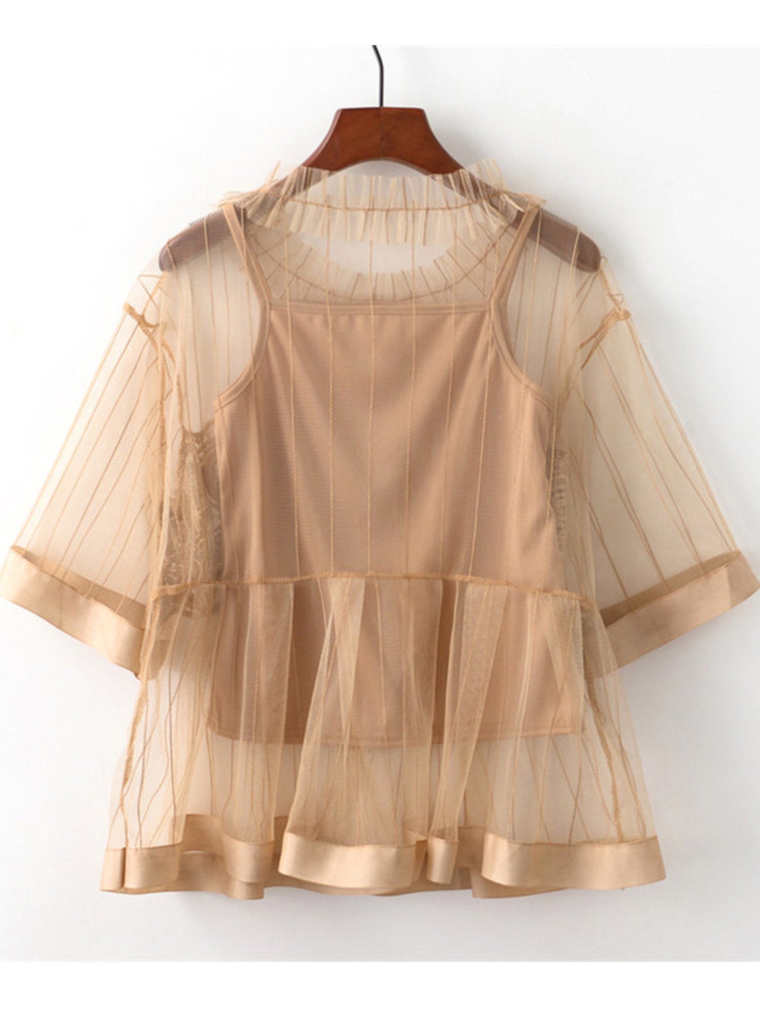Women Sheered Lace Decoration Beautiful Top