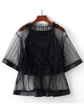 Women Sheered Lace Decoration Beautiful Top