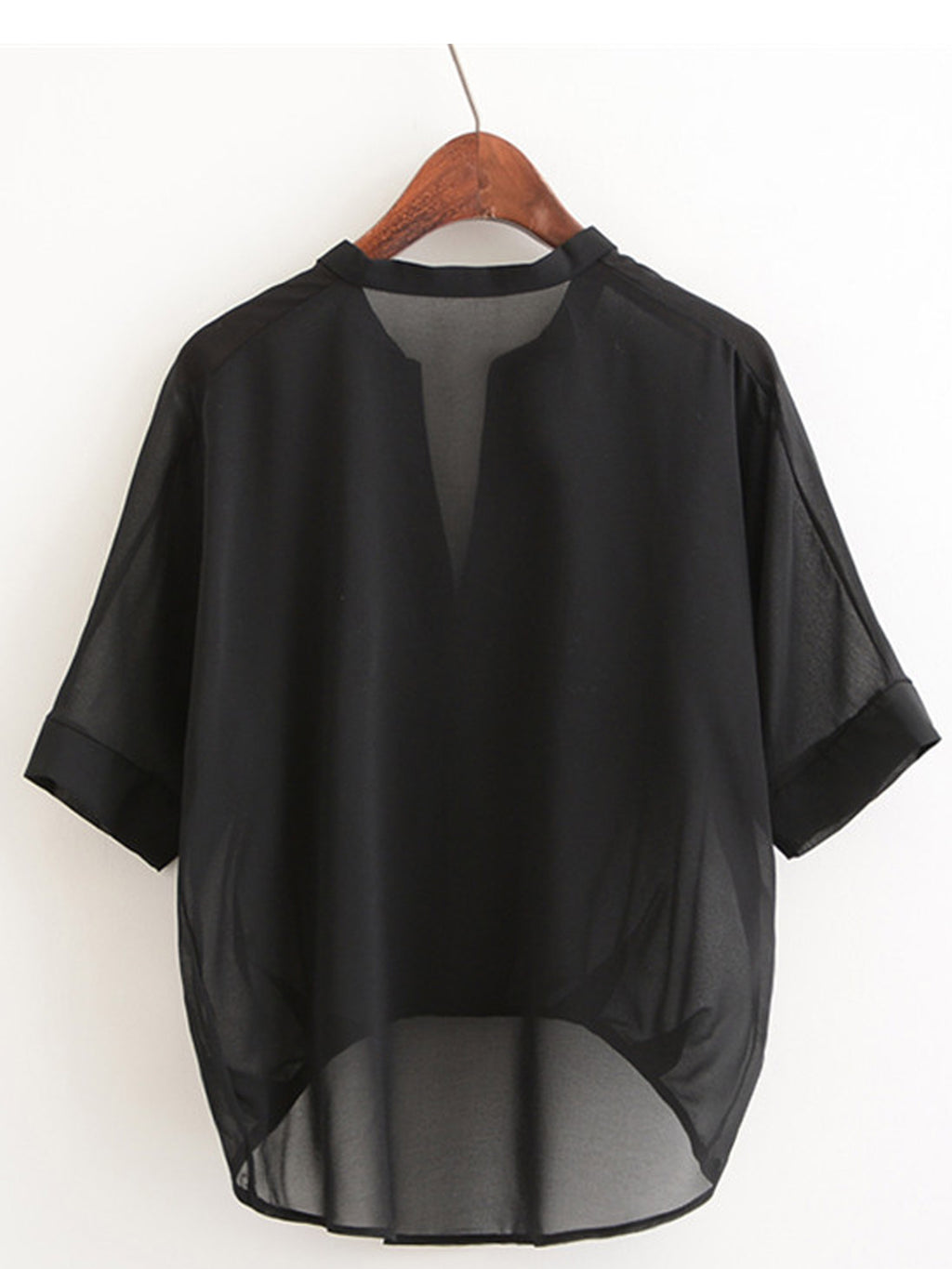 Women V-Neck High Low Hem Chiffon Top