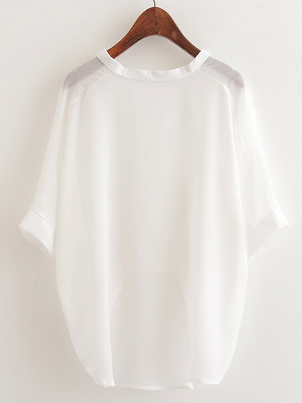 Women V-Neck High Low Hem Chiffon Top