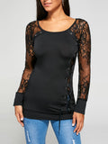 Women Round Neck Lace Sleeves T-Shirt