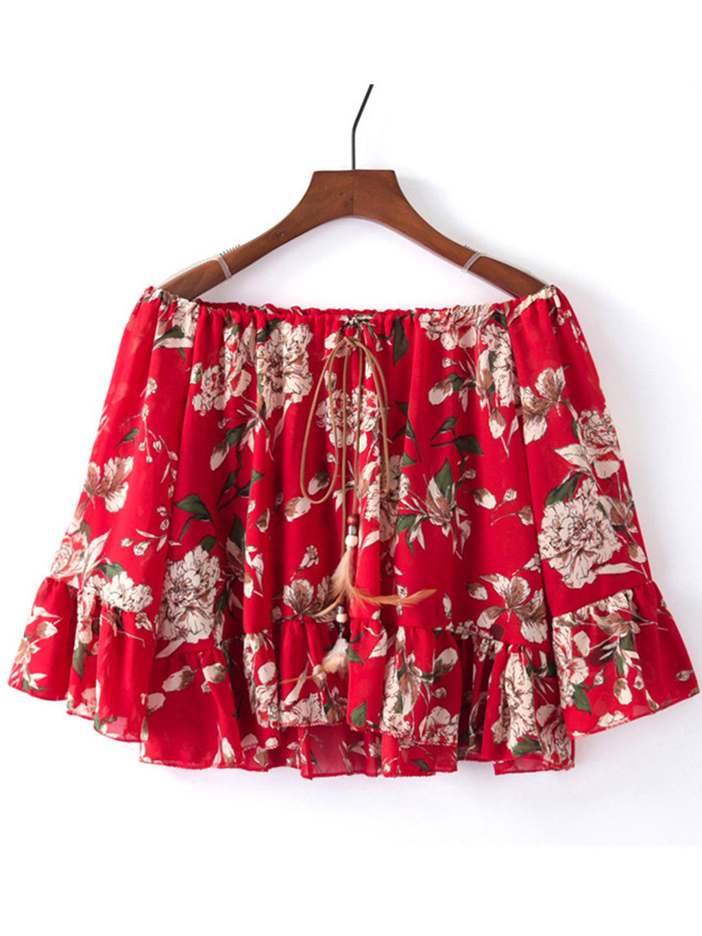 Women Floral Printed Off Neck Summer Top