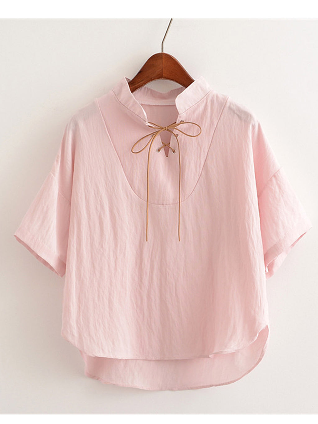 Women Tie Neck Solid Colored Irregular Hem Top