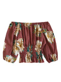 Women Off Neck Empire Waist Floral Top