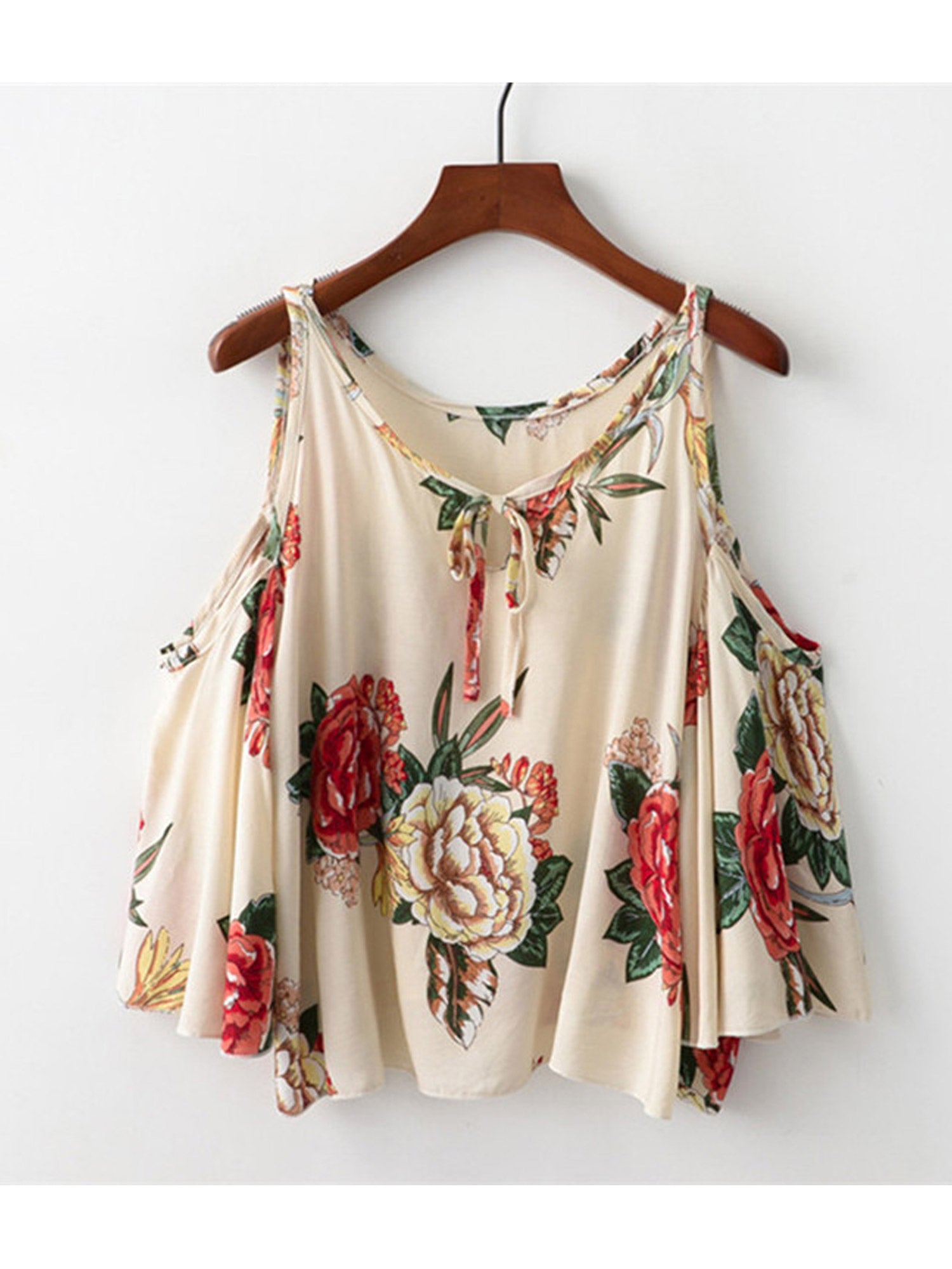 Women Loose Pleated Tie Neck Floral Printed Top