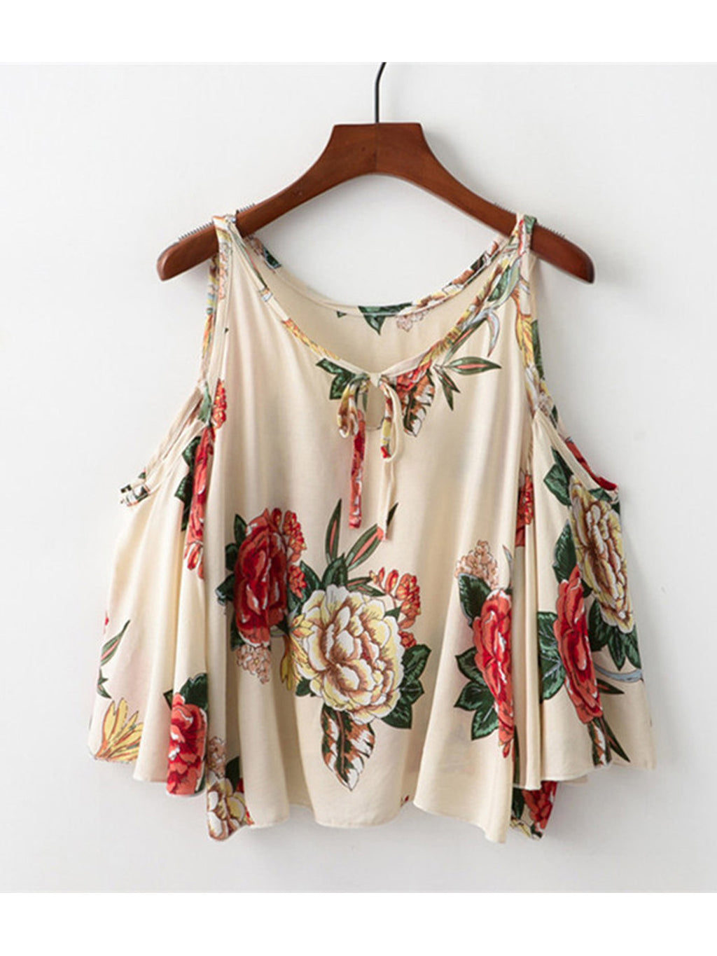 Women Loose Pleated Tie Neck Floral Printed Top