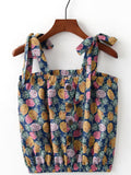 Women Tie Shoulder Pineapple Print Casual Top