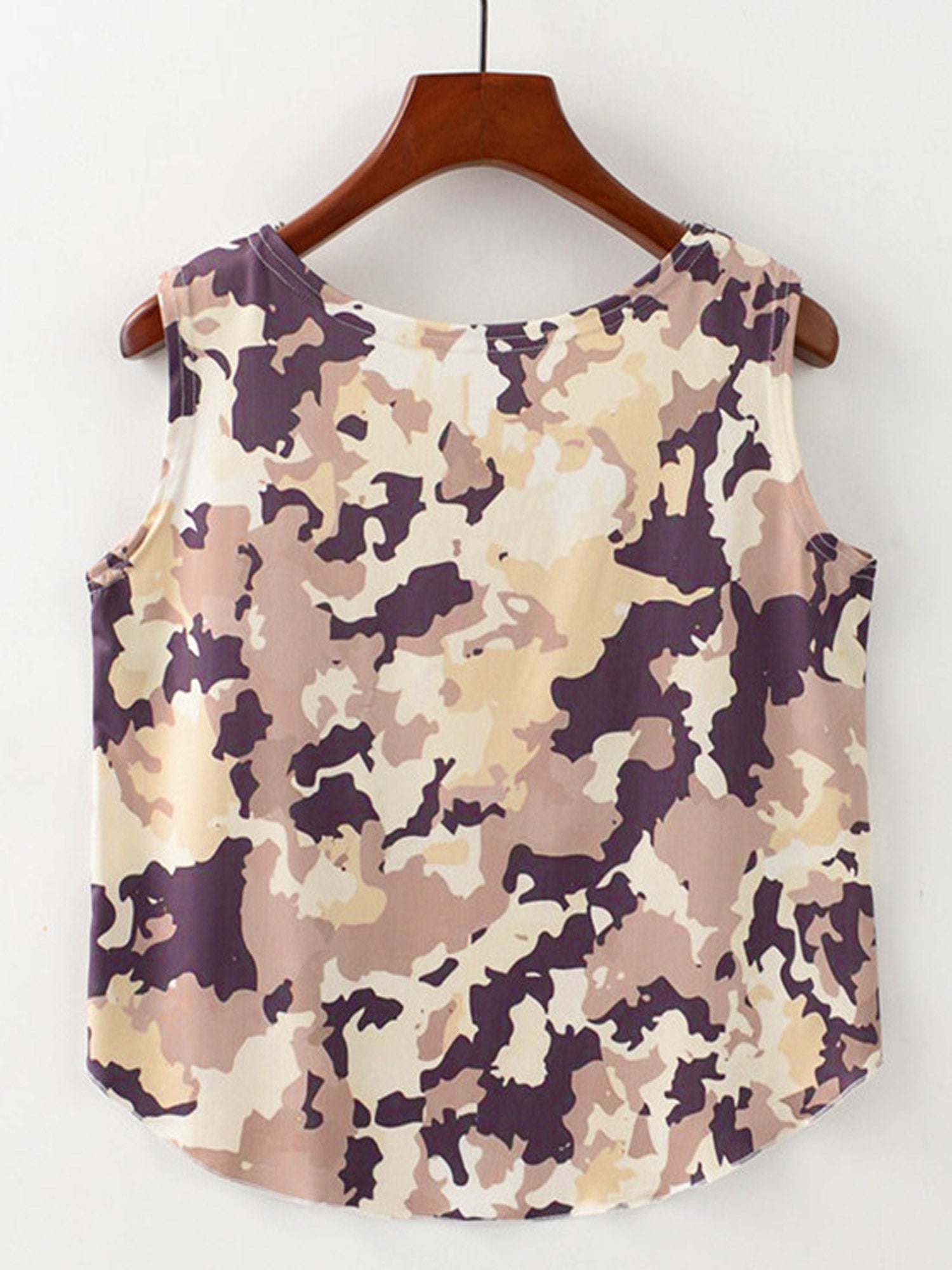 Women Camouflage Printed Sleeveless Irregular Top