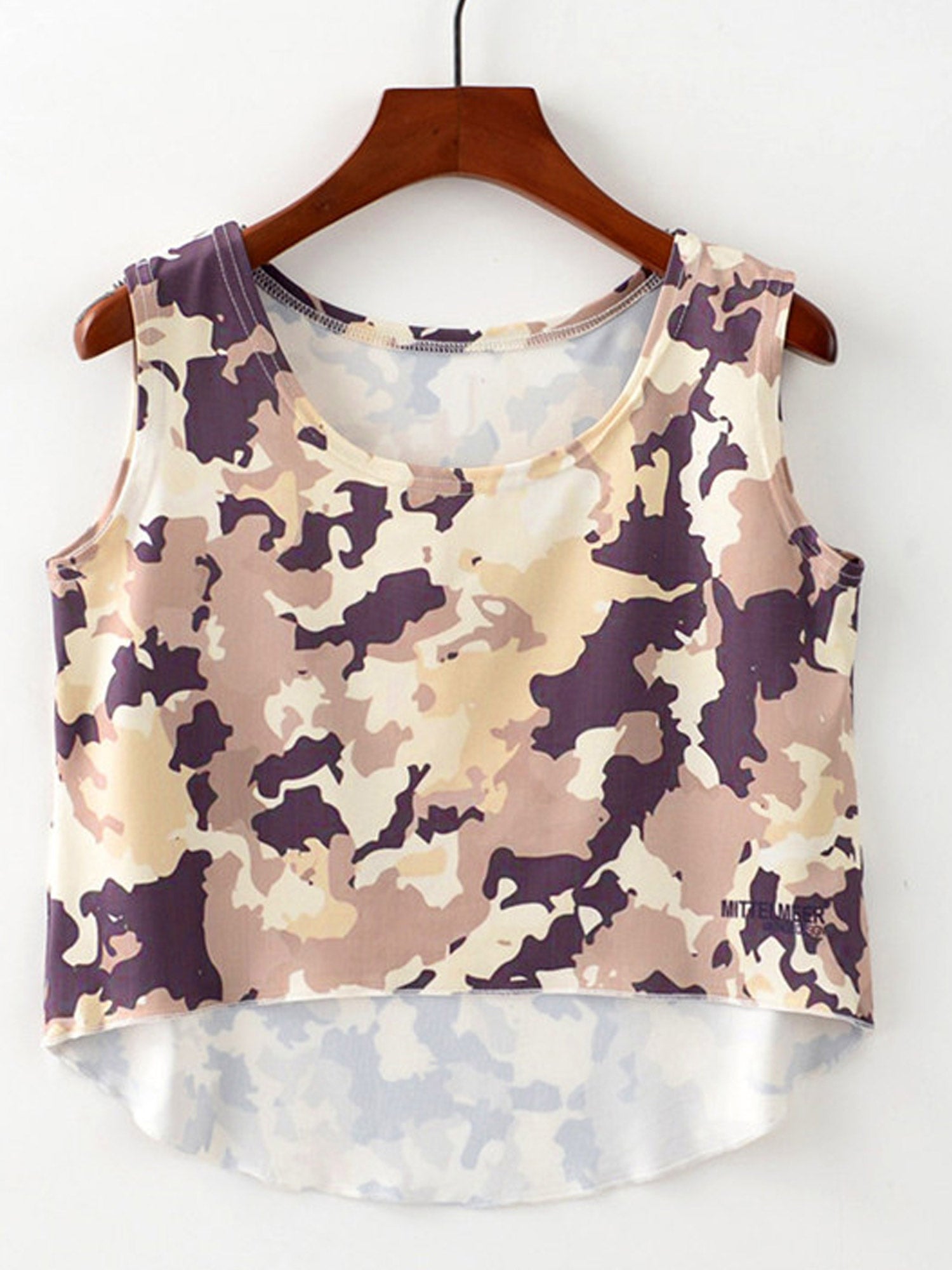 Women Camouflage Printed Sleeveless Irregular Top