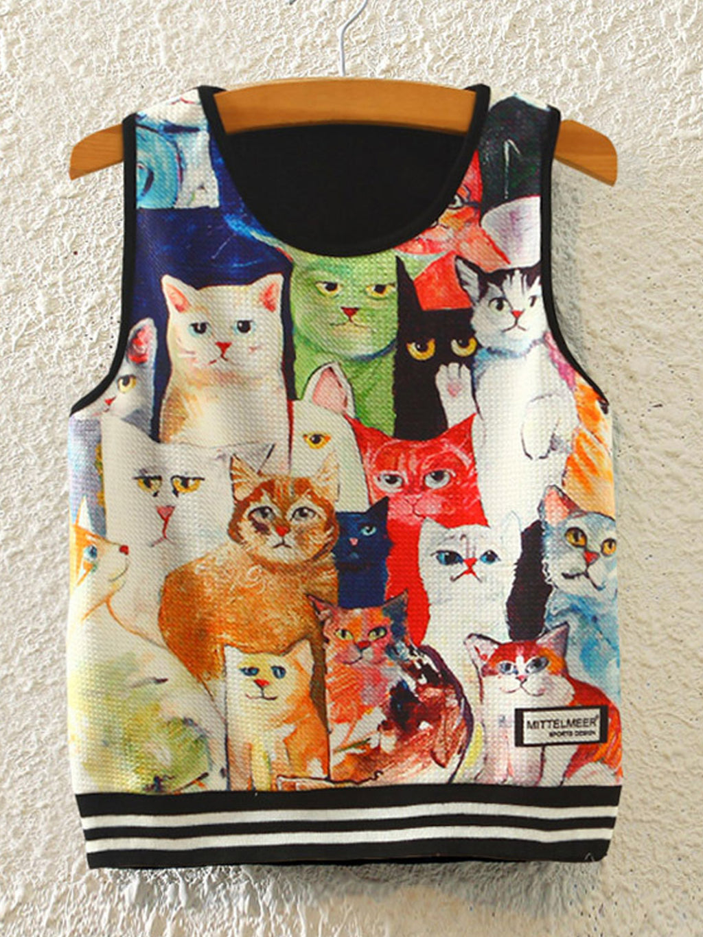 Women Sleeveless Cute Cats Summer Casual Top