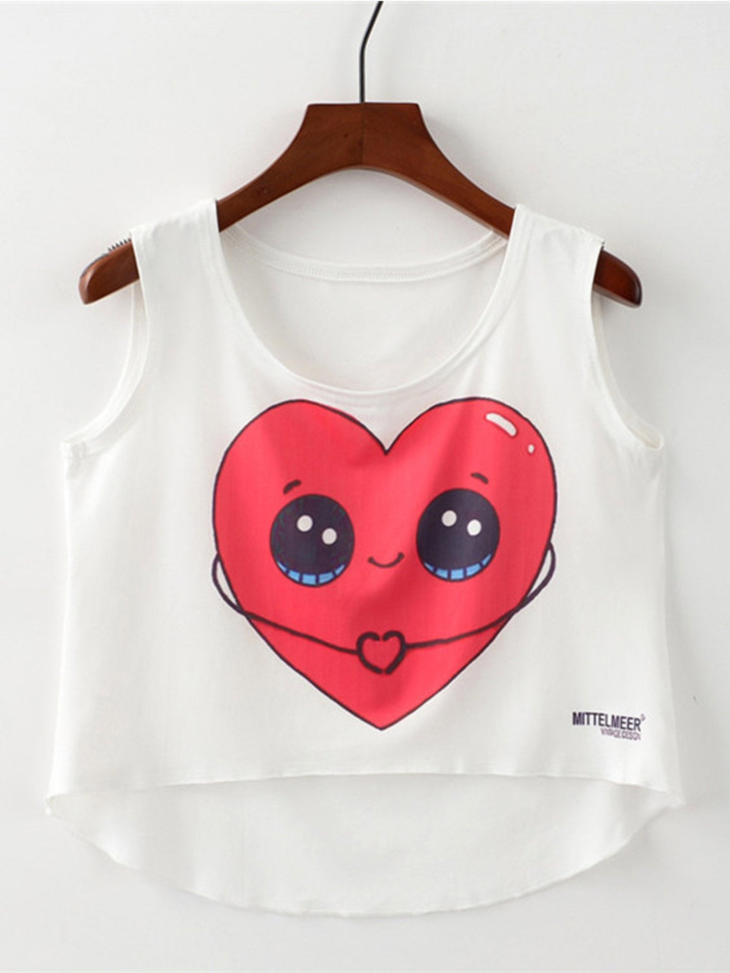 Women Heart Printed Cute Irregular Summer Top