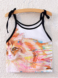 Women Colorful Cat Soft Material Casual Top