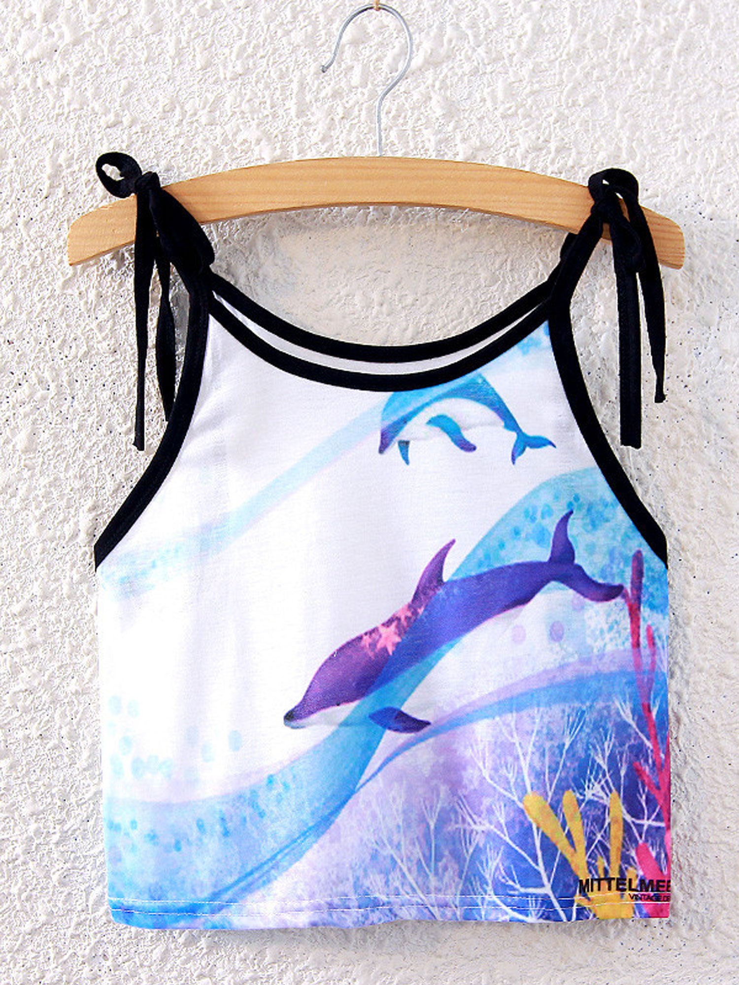 Women Dolphin Printed Tie Strap Short Top