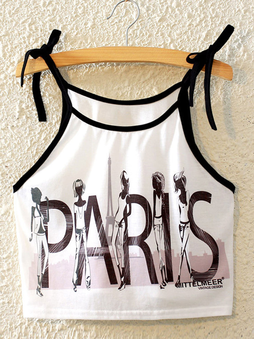 Women Tie Shouder Printed Short Casual Top
