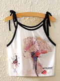 Women Girl Printed Sleeveless Strap Short Top