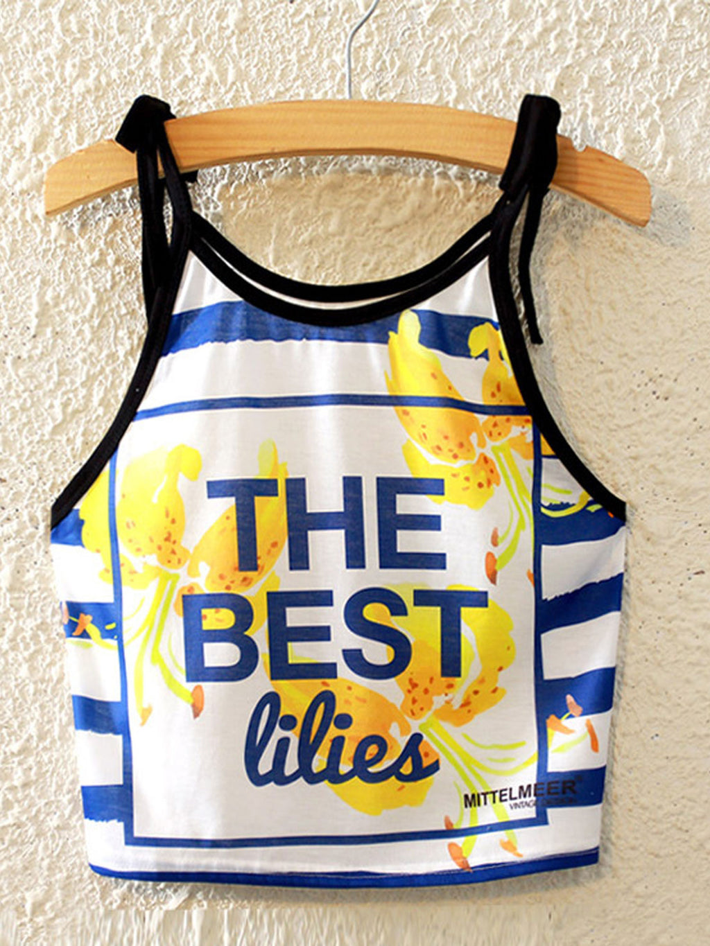 Women Letter Printed Tie Strap Short Top