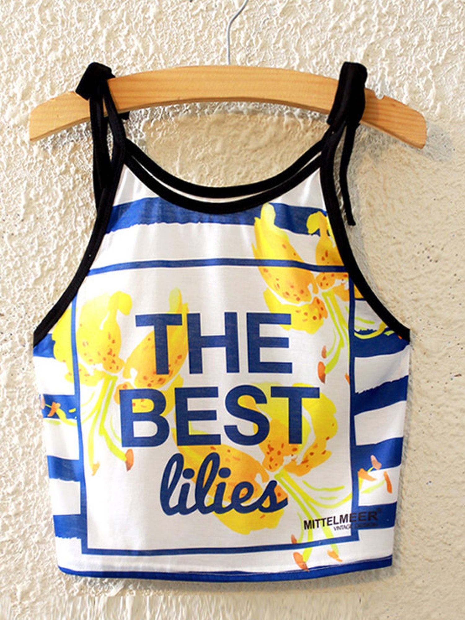 Women Letter Printed Tie Strap Short Top